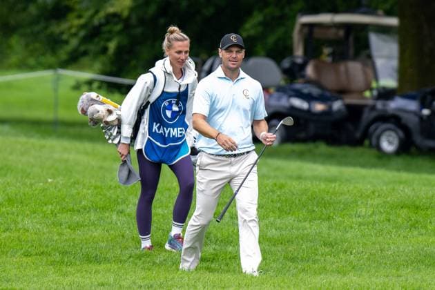 Martin Kaymer mit Ehefrau Irene Scholz (Caddy), BMW International Open 2024, Golf, 07.07.2024 Muenchen Bayern Deutschland