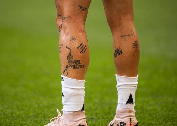 Stuttgart, MHPArena 05.07.2024: Tatoos from David Raum of germany during the quarterfinal match Spain v. Germany at the UEFA European Championship, EM, Europameisterschaft 2024.