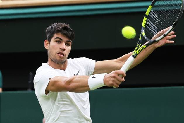 TENNIS - Wimbledon 2024 LONDON,ENGLAND,07.JUL.24 - TENNIS - ATP, Tennis Herren World Tour, Wimbledon, Grand Slam. Image shows Carlos Alcaraz (ESP).  GEPAxpictures xAlanxGrieves