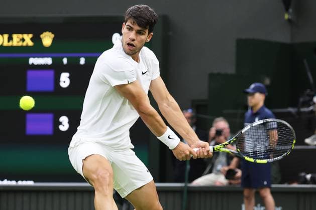 TENNIS - Wimbledon 2024 LONDON,ENGLAND,07.JUL.24 - TENNIS - ATP, Tennis Herren World Tour, Wimbledon, Grand Slam. Image shows Carlos Alcaraz (ESP).  GEPAxpictures xAlanxGrieves