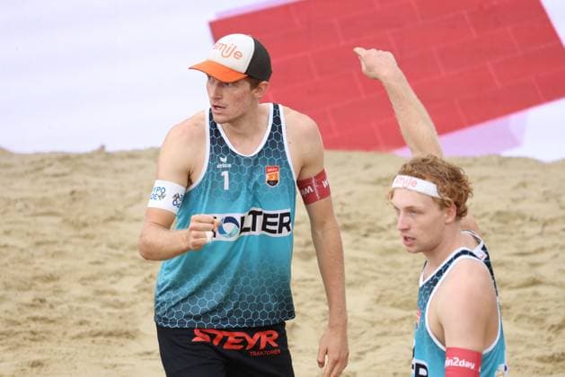Beach volleyball, Beachvolleyball - Pro Beach Battle Masters SEEWALCHEN,AUSTRIA,07.JUL.24 - BEACH VOLLEYBALL - Beach Volleyball Tour PRO, Pro Beach Battle Masters Litzlberg. Image shows Timo Hammarberg and Tim Berger (AUT).  GEPAxpictures xMathiasxMandl