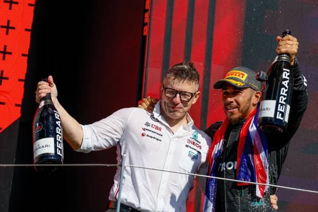 Peter Bonnington (GBR, Mercedes-AMG Petronas F1 Team), 44 Lewis Hamilton (GBR, Mercedes-AMG Petronas F1 Team), F1 Grand Prix of Great Britain at Silverstone Circuit on July 7, 2024 in Silverstone, Great Britain. (Photo by HOCH ZWEI) Silverstone Great Britain