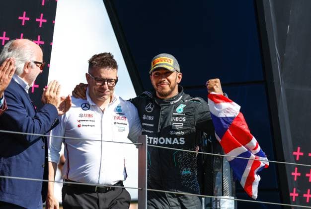 Peter Bonnington (GBR, Mercedes-AMG Petronas F1 Team), 44 Lewis Hamilton (GBR, Mercedes-AMG Petronas F1 Team), F1 Grand Prix of Great Britain at Silverstone Circuit on July 7, 2024 in Silverstone, Great Britain. (Photo by HOCH ZWEI) Silverstone Great Britain