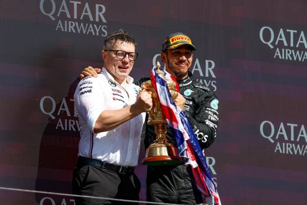 Peter Bonnington (GBR, Mercedes-AMG Petronas F1 Team), 44 Lewis Hamilton (GBR, Mercedes-AMG Petronas F1 Team), F1 Grand Prix of Great Britain at Silverstone Circuit on July 7, 2024 in Silverstone, Great Britain. (Photo by HOCH ZWEI) Silverstone Great Britain