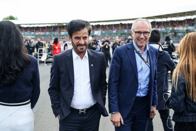 Mohammed Ben Sulayem (UAE, FIA President), Stefano Domenicali (ITA, President & CEO of Formula 1 Group), F1 Grand Prix of Great Britain at Silverstone Circuit on July 7, 2024 in Silverstone, Great Britain. (Photo by HOCH ZWEI) Silverstone Great Britain