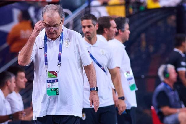 RECORD DATE NOT STATED Copa America USA 2024 Uruguay vs Brazil - Quarter-final Marcelo Bielsa head coach of Uruguay during the CONMEBOL Copa America 2024 Quarter-final match between Uruguay and Brazil, at Allegiant Stadium, on July 06, 2024 in Las Vegas, Nevada, United States. LAS VEGAS NEVADA UNITED STATES  Copyright: xJONATHANxDUENASx 20240706212619_CA_QF_2024_URU_BRA_BIELSA198