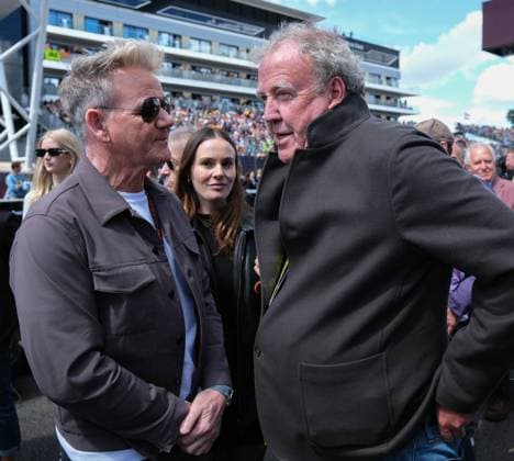 7th July 2024; Silverstone Circuit, Northamptonshire, England; Formula 1 2024 Qatar Airways British F1 Grand Prix; Race Day; Gordon Ramsay and Jeremy Clarkson has a conversation with Chef Gordon Ramsey on the grid prior to the race  ActionPlus12666163 PaulxBonser