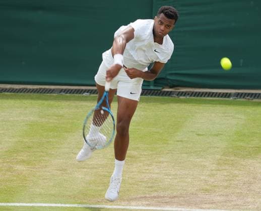 Lawn Tennis - 2024 Wimbledon Championship Lorenzo Musetti (ITA) v Giovanni Mpetshi Perricard (FRA) All England Lawn Tennis & Croquet Club - Monday 8th July 2024 Giovanni Mpetshi Perricard (FRA) 