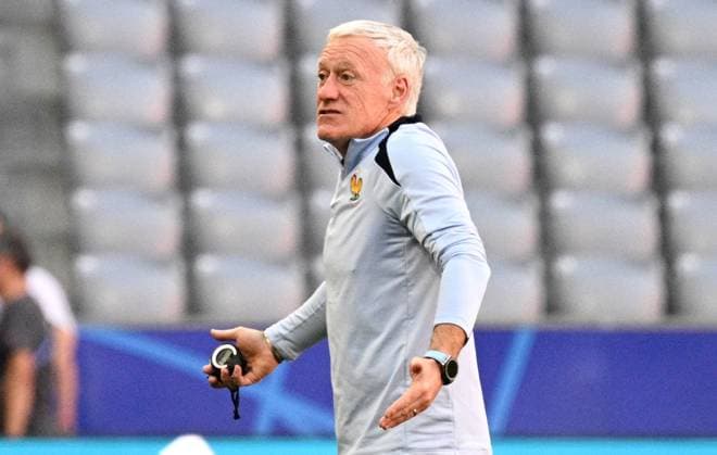 Germany Soccer Euro 2024 Training 8725089 08.07.2024 France s head coach Didier Deschamps reacts during a training session ahead of the UEFA EURO, EM, Europameisterschaft,Fussball 2024 semi-final soccer match agaisnt Spain at the Allianz Arena in Munich, Germany. Alexey Filippov Sputnik Munich Germany  Copyright: xAlexeyxFilippovx
