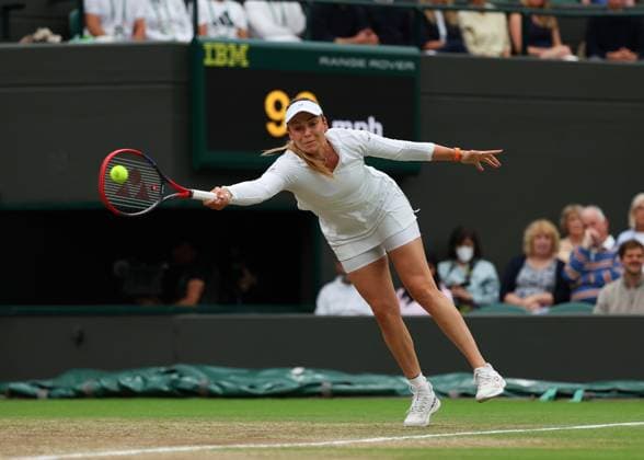 9th July 2024; All England Lawn Tennis and Croquet Club, London, England; Wimbledon Tennis Tournament, Day 9; Donna Vekic (CRO) from the baseline against Lulu Sun (NZL), womens singles quarter final match  ActionPlus12666351 JohnxPatrickxFletcher