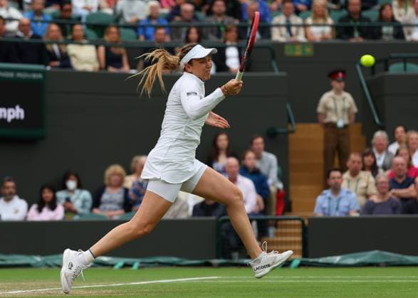 9th July 2024; All England Lawn Tennis and Croquet Club, London, England; Wimbledon Tennis Tournament, Day 9; Donna Vekic (CRO) at the net against Lulu Sun (NZL), womens singles quarter final match  ActionPlus12666356 JohnxPatrickxFletcher