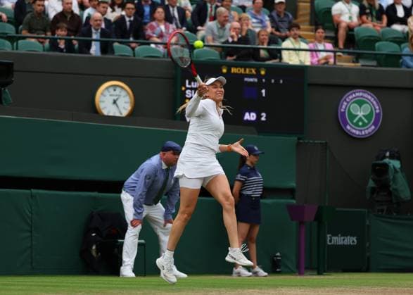 9th July 2024; All England Lawn Tennis and Croquet Club, London, England; Wimbledon Tennis Tournament, Day 9; Donna Vekic (CRO) from the baseline against Lulu Sun (NZL), womens singles quarter final match  ActionPlus12666357 JohnxPatrickxFletcher