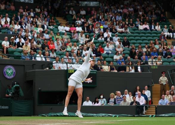9th July 2024; All England Lawn Tennis and Croquet Club, London, England; Wimbledon Tennis Tournament, Day 9; Donna Vekic (CRO) serves against Lulu Sun (NZL), womens singles quarter final match  ActionPlus12666349 JohnxPatrickxFletcher