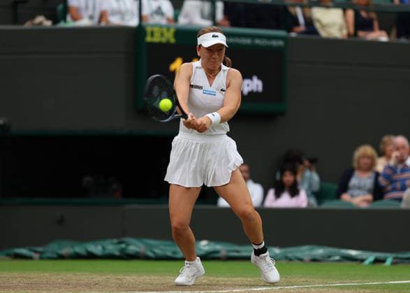 9th July 2024; All England Lawn Tennis and Croquet Club, London, England; Wimbledon Tennis Tournament, Day 9; Lulu Sun (NZL) from the baseline against Donna Vekic (CRO), womens singles quarter final match  ActionPlus12666366 JohnxPatrickxFletcher