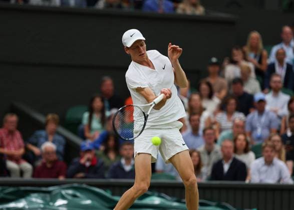 9th July 2024; All England Lawn Tennis and Croquet Club, London, England; Wimbledon Tennis Tournament, Day 9; Jannik Sinner (ITA) from the baseline against Daniil Medvedev (RUS), mens singles quarter final match  ActionPlus12666381 JohnxPatrickxFletcher