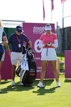 EVIAN-LES-BAINS, FRANCE - 09.07.2024: Emily Kristine Pedersen (DEN) of The Amundi Evian Championship at the Evian Resort Golf Club on July 09, 2023 in Evian-les-Bains, France.