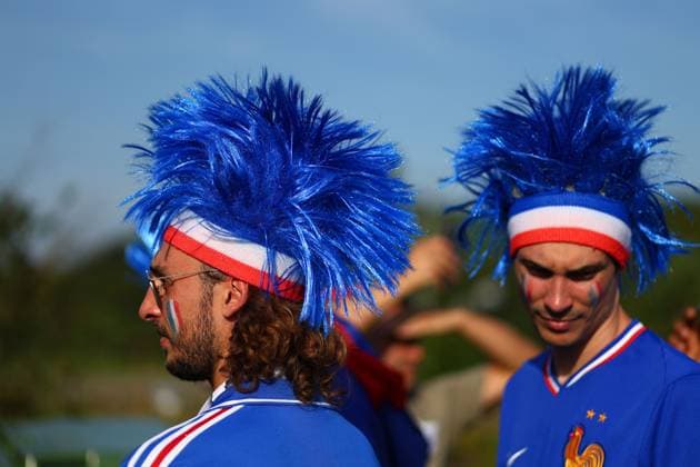 France fans outside the stadium Spain v France, UEFA European Championship, EM, Europameisterschaft 2024, Semi Final, Football, Munich Football Arena, Munich, Germany - 09 Jul 2024 EDITORIAL USE ONLY No use with unauthorised audio, video, data, fixture lists, club league logos or live services. Online in-match use limited to 120 images, no video emulation. No use in betting, games or single club league player publications.  Copyright: xMichaelxZemanek Shutterstockx 14576887m