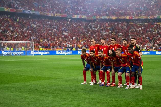 240709 The starting eleven of Spain ahead of the UEFA EURO, EM, Europameisterschaft,Fussball 2024 Football Championship semifinal between Spain and France on July 9, 2024 in Munich. Photo: Mathias Bergeld BILDBYRAN kod MB MB0944 fotboll football soccer fotball fotbolls-em europamästerskap em uefa euro uefa european football championship euro 2024 semifinal semifinals spanien spain frankrike france bbeng Copyright: MATHIASxBERGELD BB240709MB044