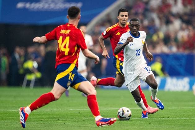240709 Randal Kolo Muani of France during the UEFA EURO, EM, Europameisterschaft,Fussball 2024 Football Championship semifinal between Spain and France on July 9, 2024 in Munich. Photo: Mathias Bergeld BILDBYRAN kod MB MB0944 fotboll football soccer fotball fotbolls-em europamästerskap em uefa euro uefa european football championship euro 2024 semifinal semifinals spanien spain frankrike france bbeng Copyright: MATHIASxBERGELD BB240709MB052