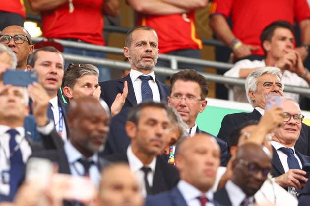 UEFA President Aleksander Ceferin in the stands Spain v France, UEFA European Championship, EM, Europameisterschaft 2024, Semi Final, Football, Munich Football Arena, Munich, Germany - 09 Jul 2024 EDITORIAL USE ONLY No use with unauthorised audio, video, data, fixture lists, club league logos or live services. Online in-match use limited to 120 images, no video emulation. No use in betting, games or single club league player publications. Copyright: xKieranxMcManus Shutterstockx 14576874an