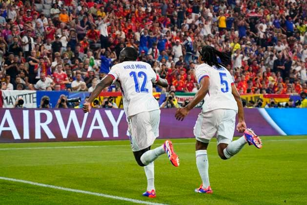 GER: Spain v France. UEFA EURO, EM, Europameisterschaft,Fussball 2024 Randal Kolo Muani of France celebrates the 0-1 with his teammates during the UEFA Euro 2024 match between Spain and France, Semi-finals, played at Allianz Arena Stadium on July 9, 2024 in Munich, Germany. kpng Copyright: xBaguxBlancox xPRESSINPHOTOx PS_240709_ESP_FRA_004