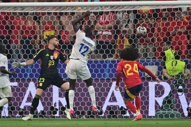 Tor zum 0:1 durch Randal Kolo Muani 12 (Frankreich), Spanien vs. Frankreich, Fussball, UEFA EURO, EM, Europameisterschaft,Fussball 2024, Halbfinale, 09.07.2024 Muenchen Bayern Deutschland