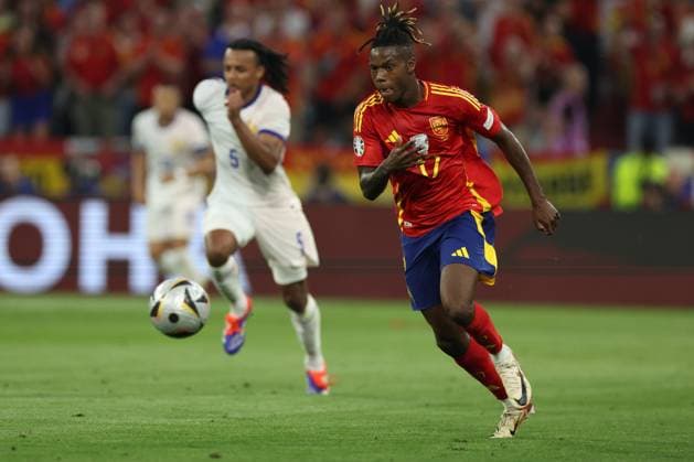 UEFA EURO, EM, Europameisterschaft,Fussball 2024: Semi-finals Spain vs France at Munich Football Allianz Arena Munich , Germany 09.07.2024: Nico Williams of Spain during the UEFA EURO 2024 semi-finals, football match between Spain vs France at Munich Football Allianz Arena Munich Football Arena Germany Germany Copyright: xmarcoxiacobucci