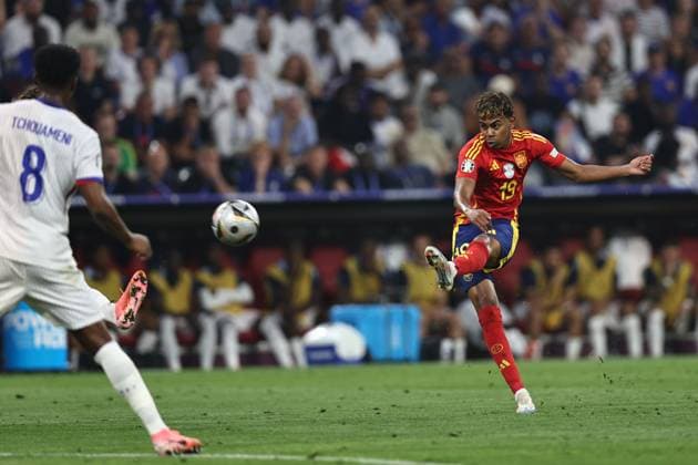 Lamine Yamal (Spain) he scored the first goal for his team during the UEFA EURO, EM, Europameisterschaft,Fussball Germany 2024 match between Spain 2-1 France at Munich Football Arena on July 09, 2024 in Munich, Germany. Noxthirdxpartyxsales  (259148691)