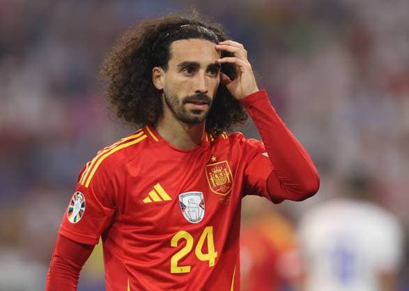Munich, Germany, 9th July 2024. Marc Cucurella of Spain during the UEFA European Championships semi final match at Allianz Arena, Munich. Picture credit should read: Paul Terry Sportimage EDITORIAL USE ONLY. No use with unauthorised audio, video, data, fixture lists, club league logos or live services. Online in-match use limited to 120 images, no video emulation. No use in betting, games or single club league player publications. SPI-3225-0109