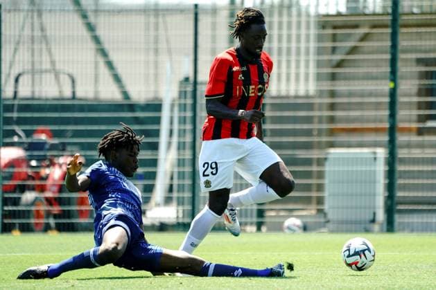 Evann Guesssand (OGC Nice) FOOTBALL : OGC Nice vs Lausanne - Match amical - Nice - 10 07 2024 NorbertScanella Panoramic 