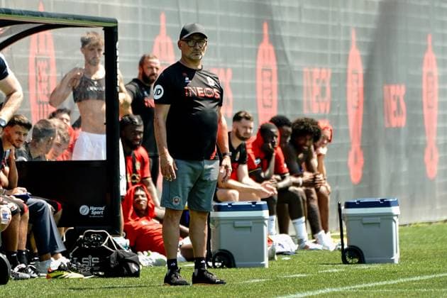 Franck Haise (entraineur de l OGC Nice) FOOTBALL : OGC Nice vs Lausanne - Match amical - Nice - 10 07 2024 NorbertScanella Panoramic 
