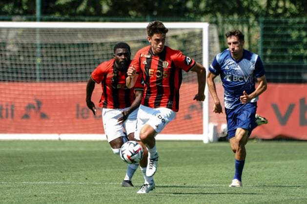 Rares Ilie (OGC Nice) FOOTBALL : OGC Nice vs Lausanne - Match amical - Nice - 10 07 2024 NorbertScanella Panoramic 