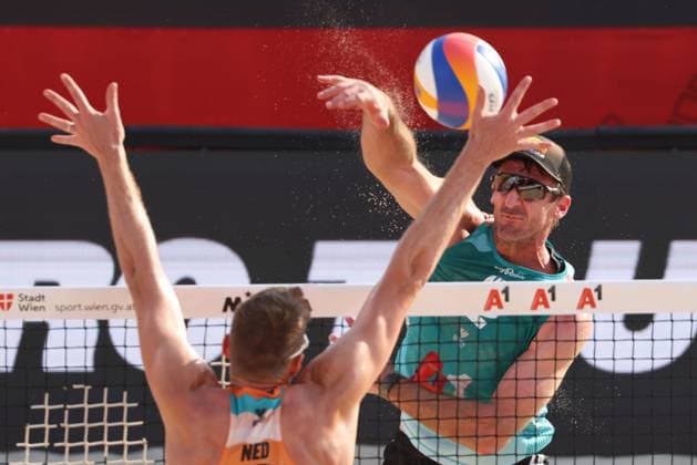 BEACHVOLLEYBALL - Beach Pro Vienna VIENNA,AUSTRIA,10.JUL.24 - Beach volleyball, Beachvolleyball - A1 Beach Pro Vienna. Image shows Christopher McHugh (AUS).  GEPAxpictures xMathiasxMandl