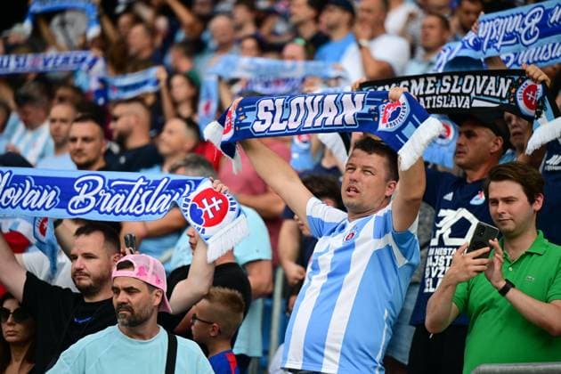 Fans SK Slovan Bratislava during UEFA Champions league preliminary rounds match SK Slovan Bratislava - FC Struga, 10. july 2024 Bratislava Slovakia Copyright: xx DSC_5834