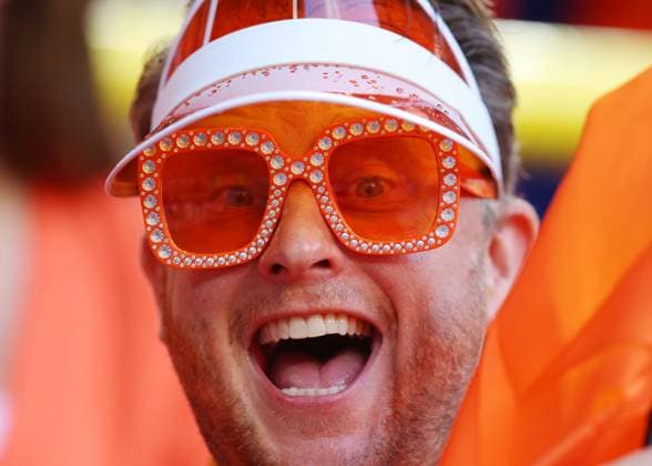 Dortmund, Germany, 10th July 2024. A Netherlands fan gets into the atmosphere before the UEFA European Championships semi final match at BVB Stadion, Dortmund. Picture credit should read: Paul Terry Sportimagexx EDITORIAL USE ONLY. No use with unauthorised audio, video, data, fixture lists, club league logos or live services. Online in-match use limited to 120 images, no video emulation. No use in betting, games or single club league player publications. SPI-3222-0004