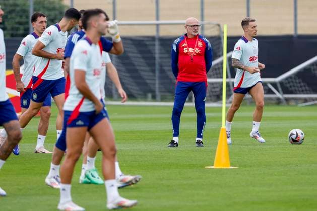 Spain s head coach Luis de la Fuente (2-R) leads a training session in Donaueschingen, Germany, 10 July 2024. SPain will play the EURO2024 final after defeating France 2-1 on 09 July. Spain s training session !ACHTUNG: NUR REDAKTIONELLE NUTZUNG!  Copyright: xJ.xJ.xGuillenx GRAF4824 20240710-55014114538_1