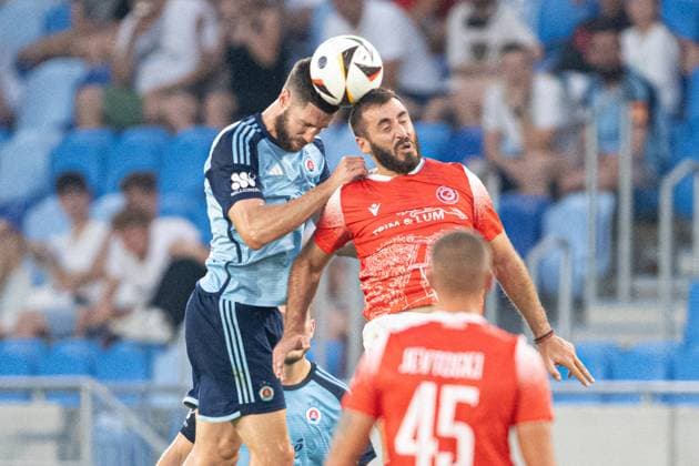 Kenan Bajric in a head to head battle during UEFA Champions league preliminary round match, SK Slovan Bratislava - FC Struga, 10. july 2024 Copyright: xx DSC_6199