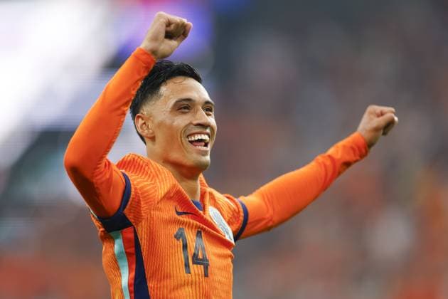 DORTMUND, 10-07-2024, BVB Stadium , European Football Championship Euro2024, Semi finals match no.50 between Netherlands and England. Netherlands player Tijjani Reijnders celebrating 1-0 Netherlands - England (Euro2024)  x25729239x Copyright: