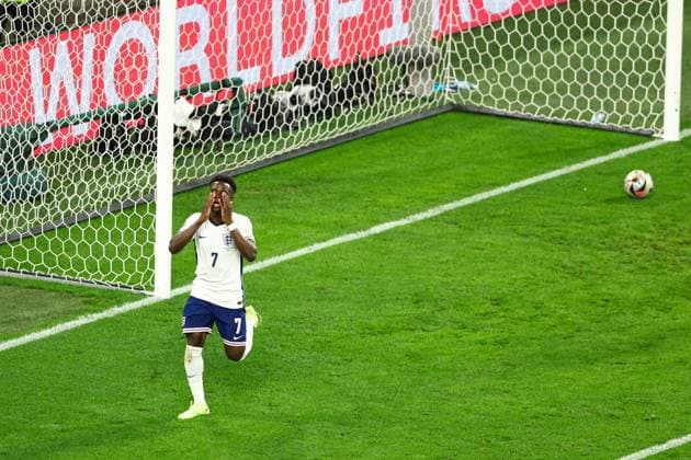 Bukayo Saka of England celebrates but their goal is ruled offside Netherlands v England, UEFA European Championship, EM, Europameisterschaft 2024, Semi Final, Football, BVB Stadion, Dortmund, Germany, 10 Jul 2024 EDITORIAL USE ONLY No use with unauthorised audio, video, data, fixture lists, club league logos or live services. Online in-match use limited to 120 images, no video emulation. No use in betting, games or single club league player publications.  Copyright: xKieranxMcManus Shutterstockx 14576895ck