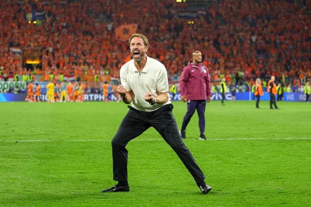 Netherlands v England Euro 2024 10 07 2024. Semi Final Gareth Southgate Manager of England celebrates at full time during the Euro 2024 semi-final match between Netherlands and England at BVB Stadion, Dortmund, Germany on 10 July 2024. Editorial use only , Copyright: xNigelxKeenex PSI-19938-0060