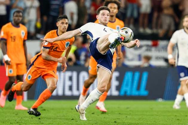 GER, Dortmund, Fussball, Niederlande vs England , Halbfinale, Westfalenstadion Dortmund, UEFA EURO, EM, Europameisterschaft,Fussball 2024, Declan Rice (England), 10.07. 2024, Copyright: HMBxMedia HeikoxBecker