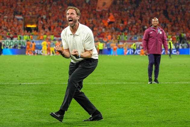 Netherlands v England Euro 2024 10 07 2024. Semi Final Gareth Southgate Manager of England celebrates at full time during the Euro 2024 semi-final match between Netherlands and England at BVB Stadion, Dortmund, Germany on 10 July 2024. Editorial use only , Copyright: xNigelxKeenex PSI-19938-0098