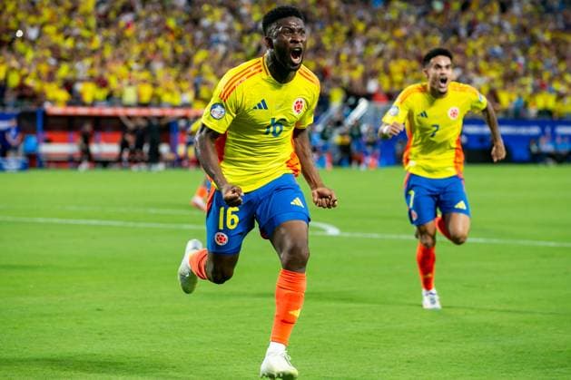 CHARLOTTE, NC - JULY 10: Colombia midfielder Jefferson Lerma (16) celebrates after scoring a goal during the CONMEBOL Copa America semifinal between Uruguay and Colombia on Wednesday July 10, 2024 at Bank of America Stadium in Charlotte, NC. (Photo by Nick Tre. Smith Icon Sportswire) SOCCER: JUL 10 CONMEBOL Copa America - Semifinals - Uruguay vs Colombia EDITORIAL USE ONLY Icon2407100055