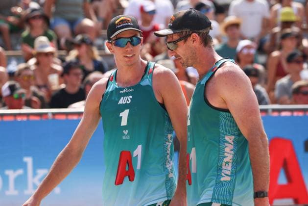 BEACHVOLLEYBALL - Beach Pro Vienna VIENNA,AUSTRIA,11.JUL.24 - Beach volleyball, Beachvolleyball - A1 Beach Pro Vienna. Image shows Paul Burnett and Christopher McHugh (AUS).  GEPAxpictures xMathiasxMandl
