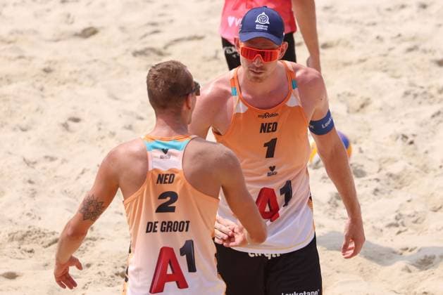 BEACHVOLLEYBALL - Beach Pro Vienna VIENNA,AUSTRIA,11.JUL.24 - Beach volleyball, Beachvolleyball - A1 Beach Pro Vienna. Image shows Stefan Boermans and Yorick De Groot (NED).  GEPAxpictures xMathiasxMandl