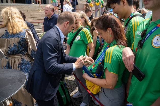 Munich, Bavaria, Germany - 11 July 2024: Tournament Director of UEFA EURO, EM, Europameisterschaft,Fussball 2024 Philipp Lahm signs autographs at the award ceremony for the volunteers of the European Championship, EM, Europameisterschaft