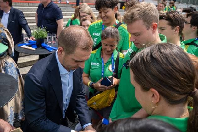 Munich, Bavaria, Germany - 11 July 2024: Tournament Director of UEFA EURO, EM, Europameisterschaft,Fussball 2024 Philipp Lahm signs autographs at the award ceremony for the volunteers of the European Championship, EM, Europameisterschaft
