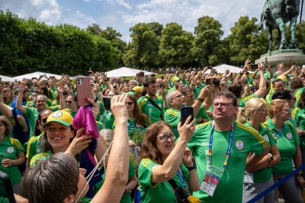 Munich, Bavaria, Germany - 11 July 2024: Honoring the volunteers of the UEFA EURO, EM, Europameisterschaft,Fussball 2024 European Football Championship in the Lower Hofgarten in Munich