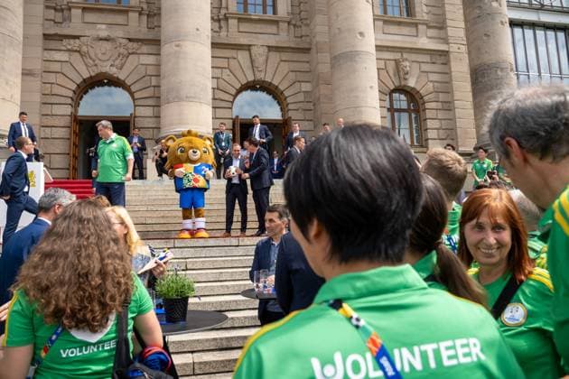 Munich, Bavaria, Germany - 11 July 2024: Honoring the volunteers of the UEFA EURO, EM, Europameisterschaft,Fussball 2024 European Football Championship in the Lower Hofgarten in Munich