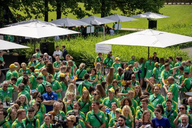 Munich, Bavaria, Germany - 11 July 2024: Honoring the volunteers of the UEFA EURO, EM, Europameisterschaft,Fussball 2024 European Football Championship in the Lower Hofgarten in Munich